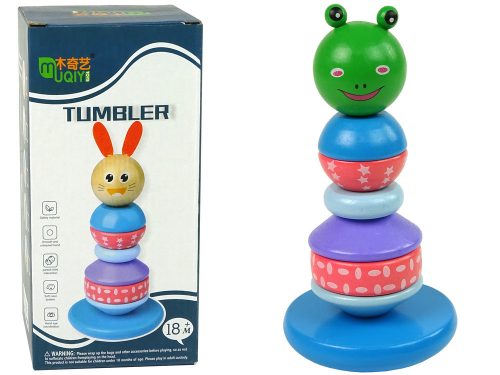 Fából készült oktatási piramis béka zöld egyensúlyozó torony