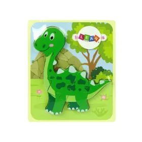 Fából készült Isanosaurus zöld dinoszaurusz puzzle