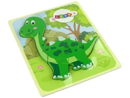 Fából készült Isanosaurus zöld dinoszaurusz puzzle