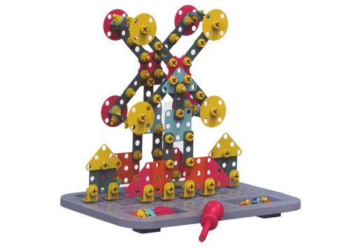 Építőelemek készlet Szerszámosládában + Elemes csavarhúzó DIY TOOL BOX