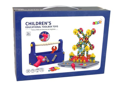 Építőelemek készlet Szerszámosládában + Elemes csavarhúzó DIY TOOL BOX