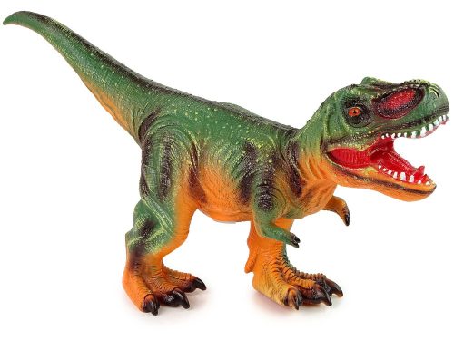 Nagy dinoszaurusz figura Tyrannosaurus Rex zöld és narancssárga hang 60 cm hosszú