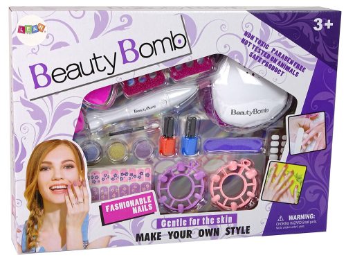 Körömfestő készlet, formázó lámpa, reszelő, brokát