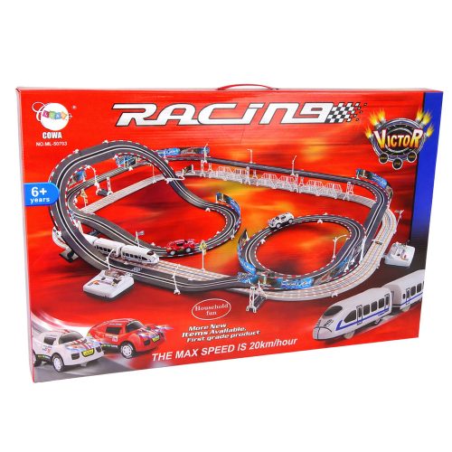 Hatalmas versenyszett Autópálya + Elektromos vonatpálya Versenykészlet