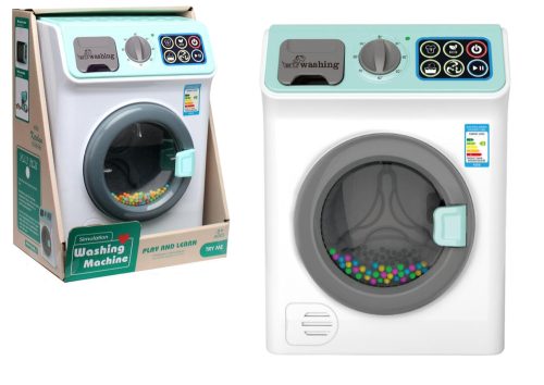 Mosógép akkumulátorhangokkal, dobnyitási színes golyókkal