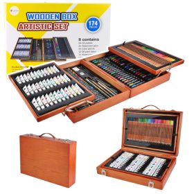   Nagy professzionális festőkészlet fa hordtáskában, 174 darabos