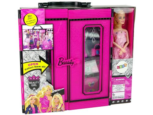 Baba ruhásszekrényben Öltöző babáknak a szépséglány bőröndjében