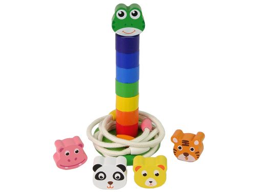 Fából készült piramis oktatási karakterlánc puzzle állatok