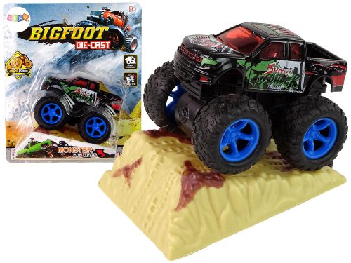 Resorak Monster Truck Hátrahúzható meghajtású Gumi kerekek Fém karosszéria + Emelkedő rámpa