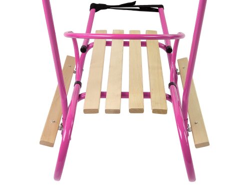 Fém szán tolórúd háttámlával, rózsaszín