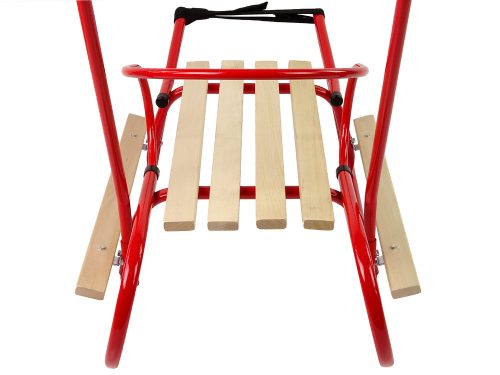 Fém szán tolórúd háttámlával, piros pánttal