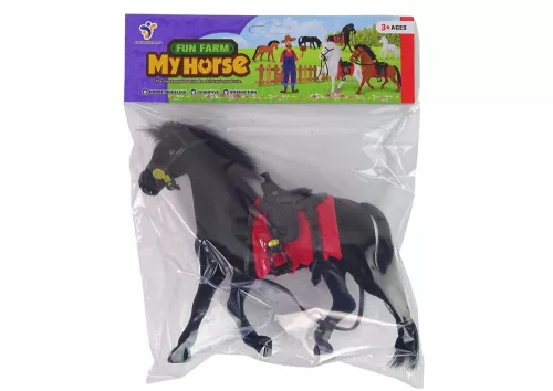 Bársonyfigura Fekete Ló Piros Nyereg