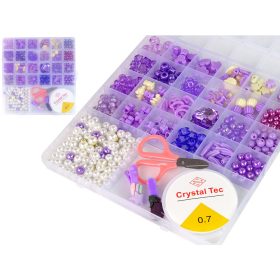 Ékszerkészítő gyöngy készlet, lila klipek