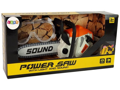 Láncfűrész mozgó lánccal + védőszemüveg. Realisztikus megjelenés és hangok!
