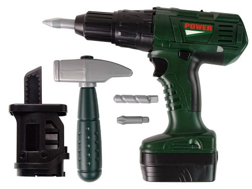 Barkácskészlet bőröndben, elemes csavarhúzóval, zöld színben