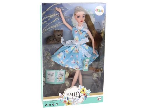 Gyermek baba Emily Spring hosszú hajú kék ruha cica