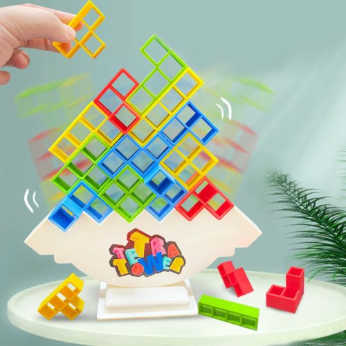 Tetris Torony Kiegyensúlyozó Ügyességi Játék 48 Kocka 22 Színkártya