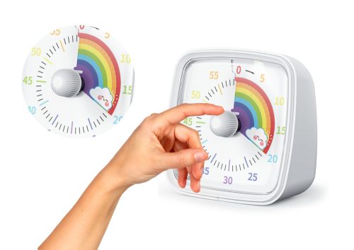 Időzítő riasztóval és világos fehér szivárványgombbal