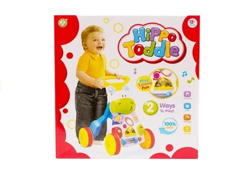 Tipegő Baba Push Along Toy Víziló Hangok Csörög Ráncok Tükör