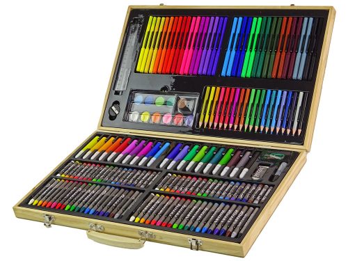 Művészi festőkészlet, fa bőrönd, 180 darabos