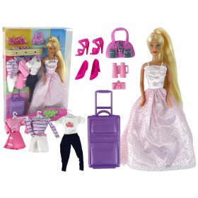 Gyermek baba hosszú hajú bőrönd ruhák