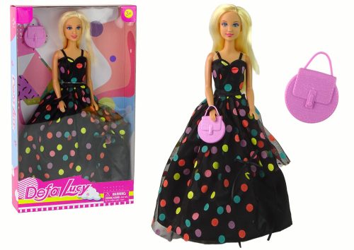 Lucy Doll, fekete pöttyös ruha, hosszú