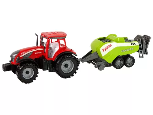 Piros mezőgazdasági traktor zöld vetőgép súrlódó meghajtással
