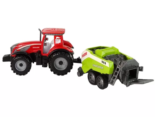 Piros mezőgazdasági traktor zöld vetőgép súrlódó meghajtással