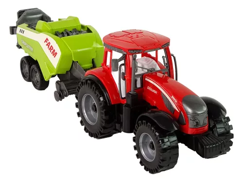 Piros mezőgazdasági traktor zöld vetőgép súrlódó meghajtással