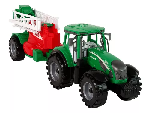 Zöld mezőgazdasági traktor piros és zöld permetező frikatív meghajtással