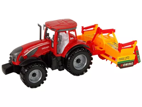 Piros traktor narancssárga kultivátor meghajtással