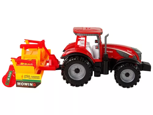 Piros traktor narancssárga kultivátor meghajtással