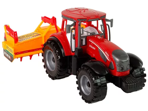 Piros traktor narancssárga kultivátor meghajtással