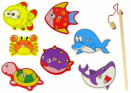 Fából készült horgászkészlet színes mágnes