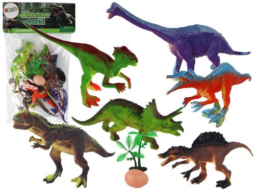 6 db dinoszaurusz figurát és kiegészítőket tartalmazó készlet