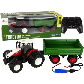 RC traktor utánfutóval 1:24 piros zöld