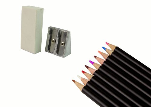 Ceruza készlet tubusban, hegyező, radír, 74 db.