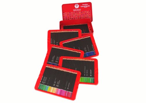 Kis művészkészlet fémtartályban, zsírkréták, 180 db.