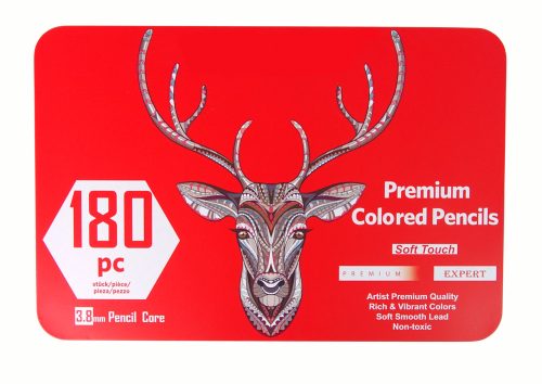 Kis művészkészlet fémtartályban, zsírkréták, 180 db.