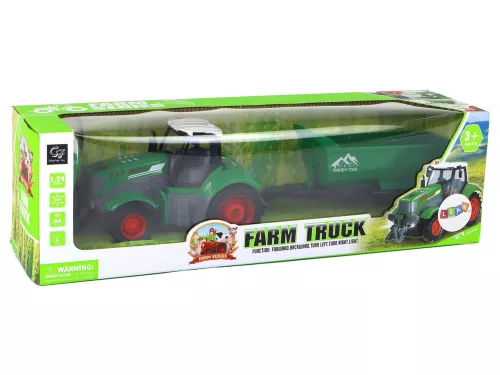 Távirányítós traktor utánfutóval 1:24 Zöld fényekkel