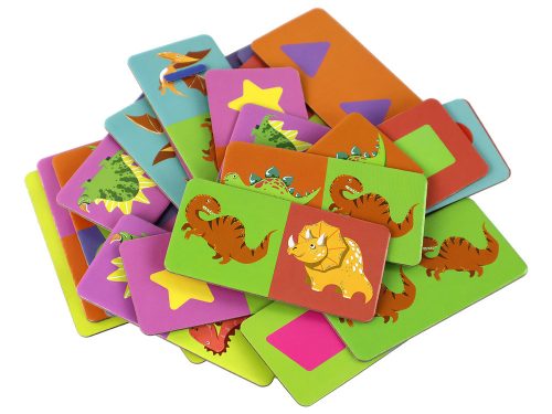 Logikai játék Kétoldalas puzzle Dominó dinoszauruszok 10cm x 5cm 28 db.