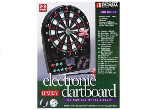 Elektronikus darts tábla, LED-es eredménykijelző, darts tábla, 18 játék, 3 darts, 12 póthegy