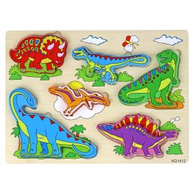   Fából készült 3D-s puzzle gyerekeknek logikai játék Dinosaurs Jigsaw 11 Pieces.