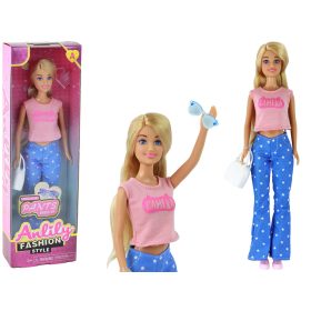   Anlily Gyermek baba hosszú szőke hajú kézitáska szemüveg rózsaszín blúz