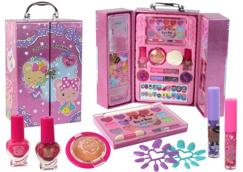 Szépség smink és köröm szett egy rózsaszín bőröndben