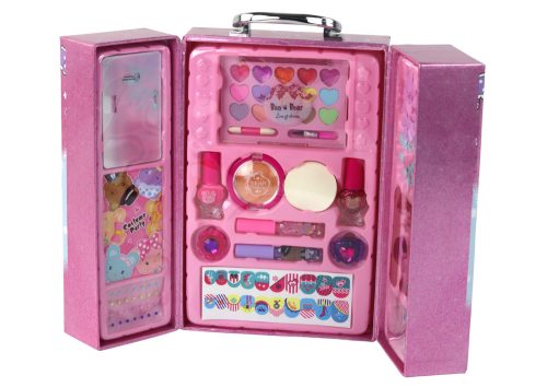 Szépség smink és köröm szett egy rózsaszín bőröndben