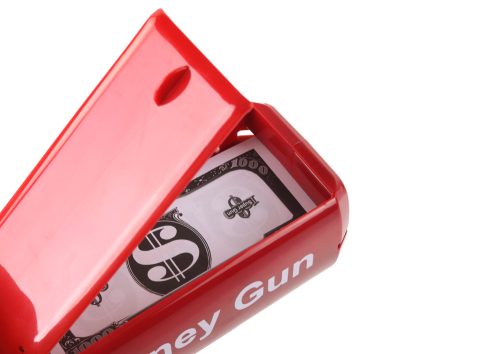 Pénzpisztoly lövöldözés piros indító pénzpisztoly bankjegyek