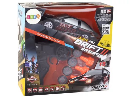 Távirányítós sportautó R/C 1:24 fekete cserélhető kerekek