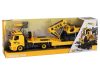 Összecsukható vontató teherautó lánctalpas kotrógéppel, hangfény, barkács, sárga