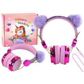   Vezetékes fejhallgató rózsaszín árnyalatokban, állítható fülekkel, mikrofonnal